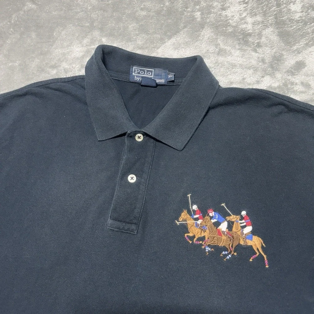 Polo Ralph Lauren Triple Pony Shirt‎ Men XL Black Custom Fit Multi Color Logo